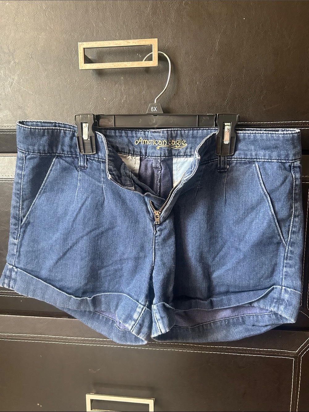 American Eagle Outfitters Dark Blue Denim Roll-Hem Shorts